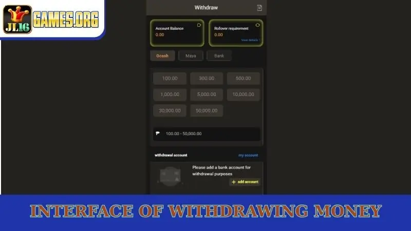 Interface of withdrawing money